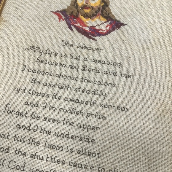 Vintage Framed Embroidery “The Weaver” Poem with Christ Portrait - Picture 10 of 10
